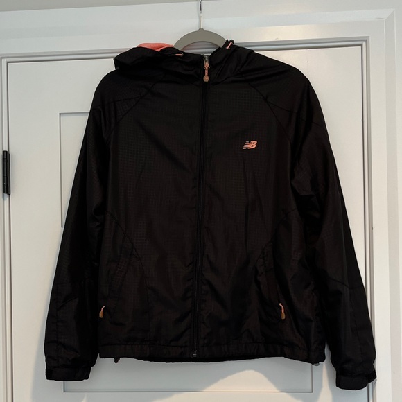 New Balance Black and Coral Pink Hooded Jacket, L - Picture 1 of 9
